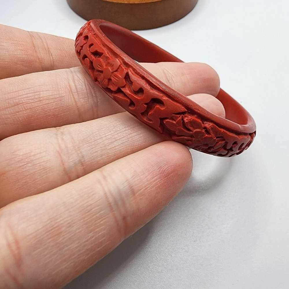 Vintage Antique Chinese Cinnabar Carved Bangle Br… - image 2