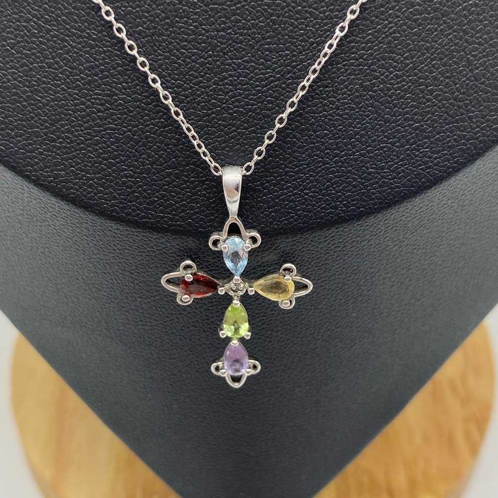 Vintage RSE 925 Sterling Silver Multi Gemstone Cr… - image 2