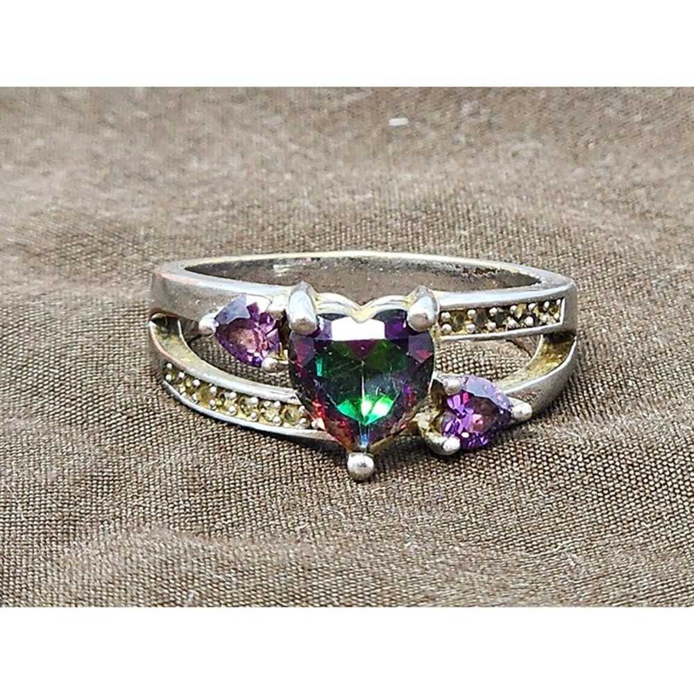 Heart-Shaped Mystic Topaz & Amethyst 925 Sterling… - image 1