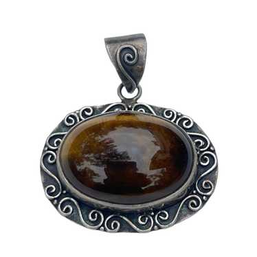 Estate Tigers Eye Sterling Silver Pendant