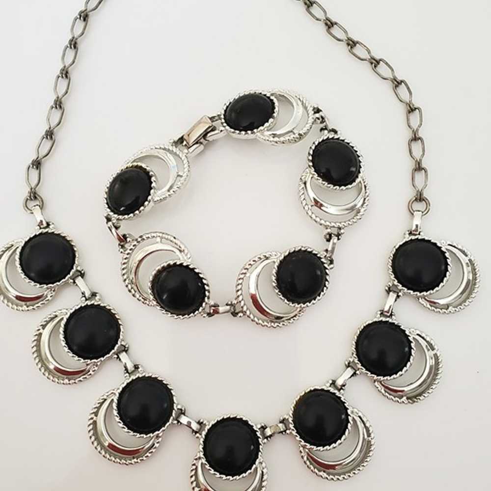 Vintage Sarah Coventry Black Half Moon Necklace a… - image 1