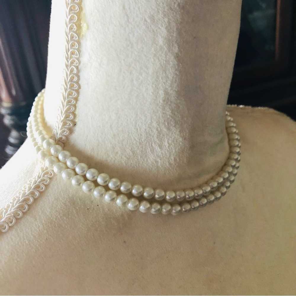 Vintage 80s double strand white glass pearl bead … - image 3