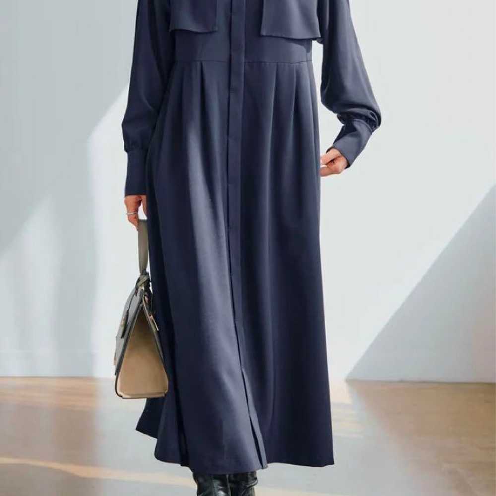 【COHINA】Yoke Shirt Dress with Belt - Navy - image 1