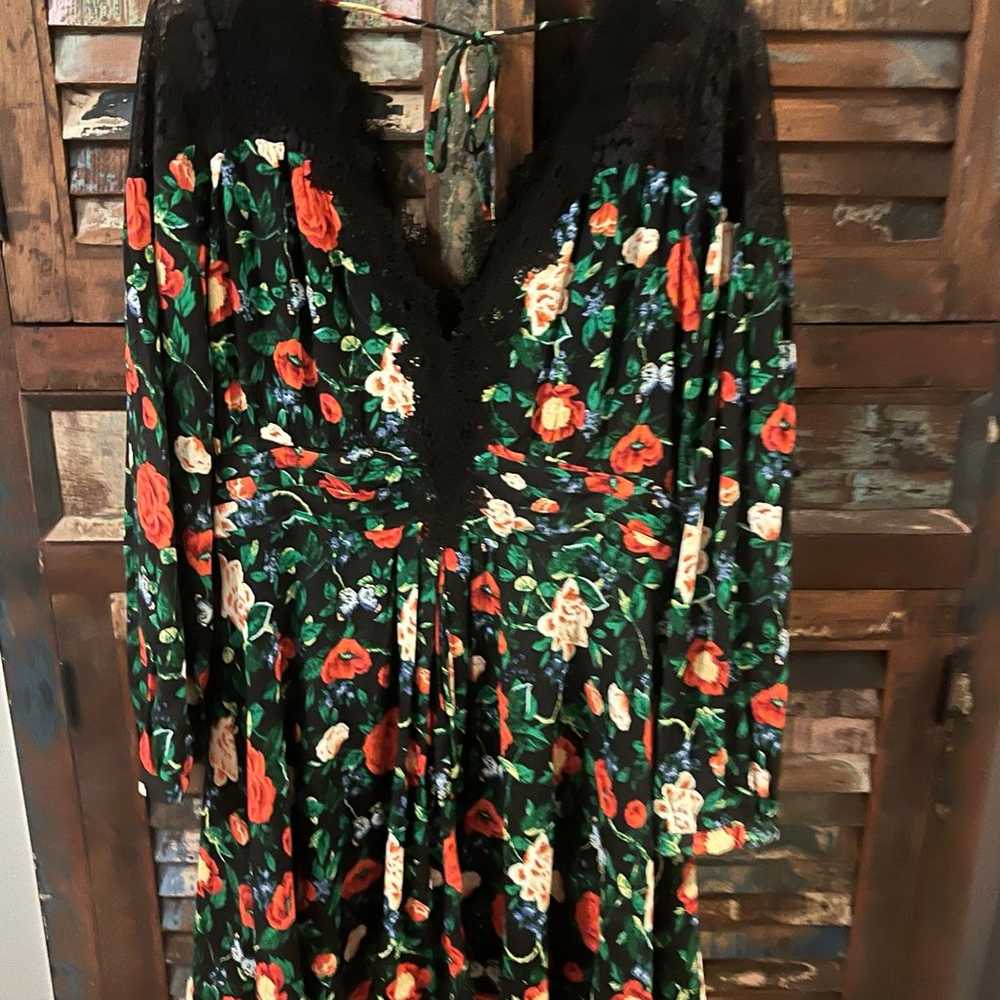 By Anthropologie Green Floral Lacy Dress Mini 12 - image 2