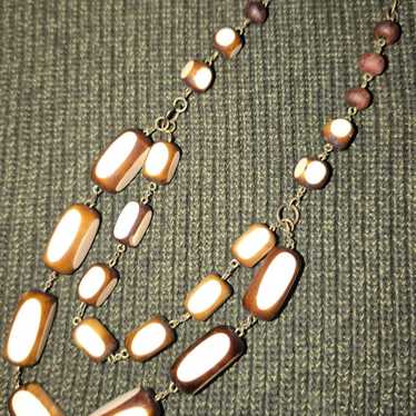 Mid Century Modern Wood & Resin Enamel Beaded Sta… - image 1