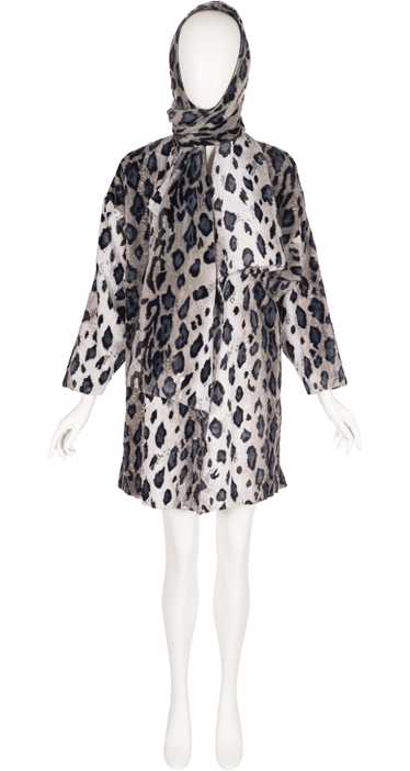 Norma Kamali 1990s Snow Leopard Faux Fur Coat & Sc