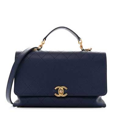 CHANEL Caviar Diamond Stitched Top Handle Flap Na… - image 1