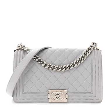 CHANEL Lambskin Quilted Medium Boy Flap Grey