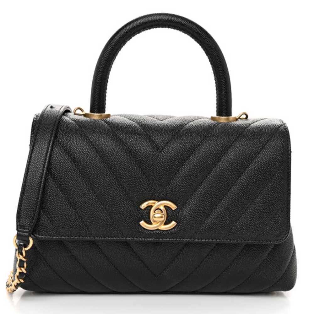 CHANEL Caviar Chevron Quilted Mini Coco Handle Fl… - image 1