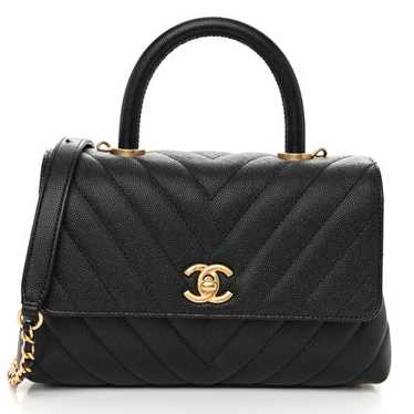 CHANEL Caviar Chevron Quilted Mini Coco Handle Fl… - image 1