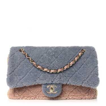 CHANEL Shearling Sheepskin Single Flap Gray Pink B