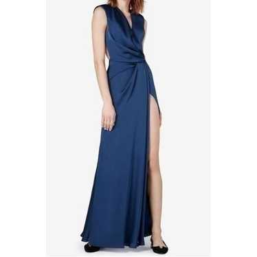 Fame & Partners Navy Satin Side Slit Gown 18