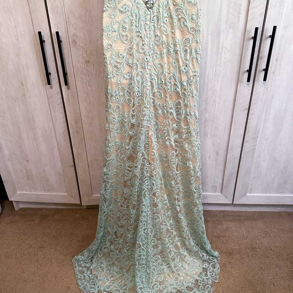 Vintage Dave & Johnny Teal Blue Green Beige Lace … - image 12