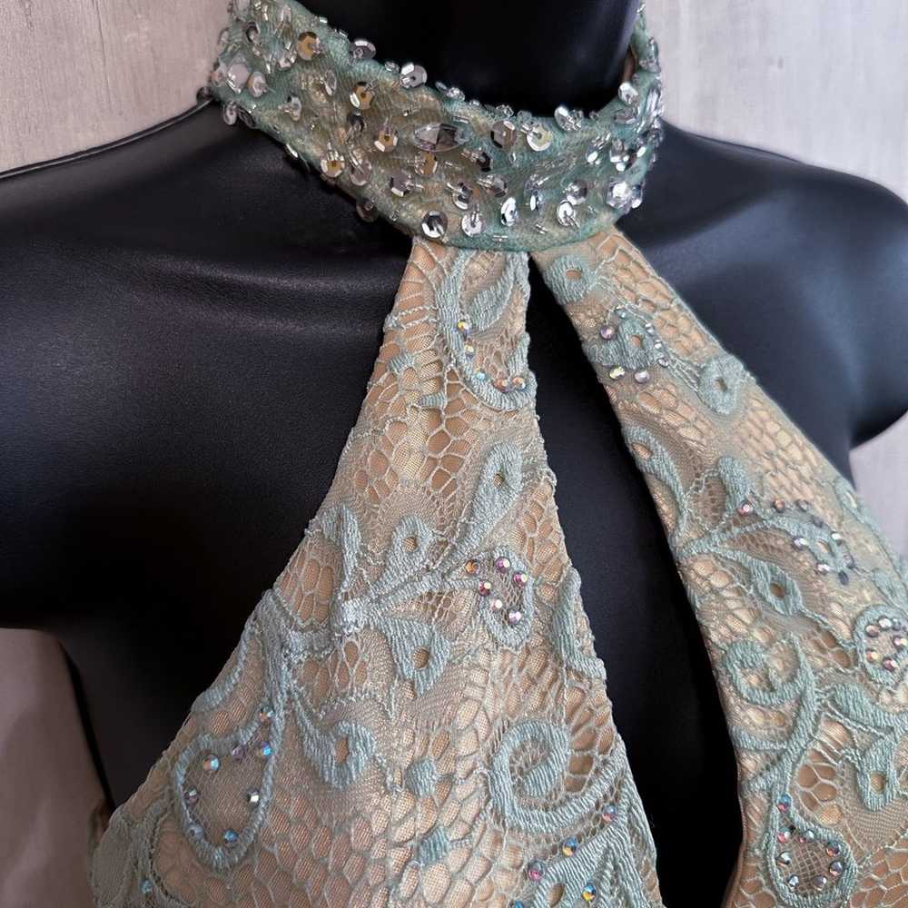 Vintage Dave & Johnny Teal Blue Green Beige Lace … - image 3