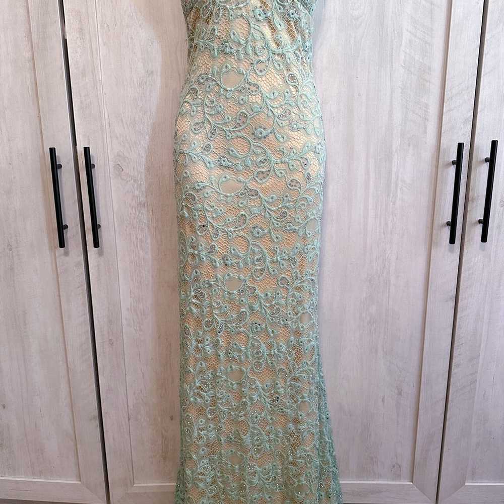 Vintage Dave & Johnny Teal Blue Green Beige Lace … - image 4