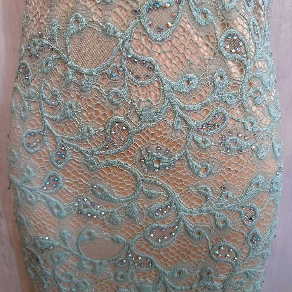 Vintage Dave & Johnny Teal Blue Green Beige Lace … - image 5