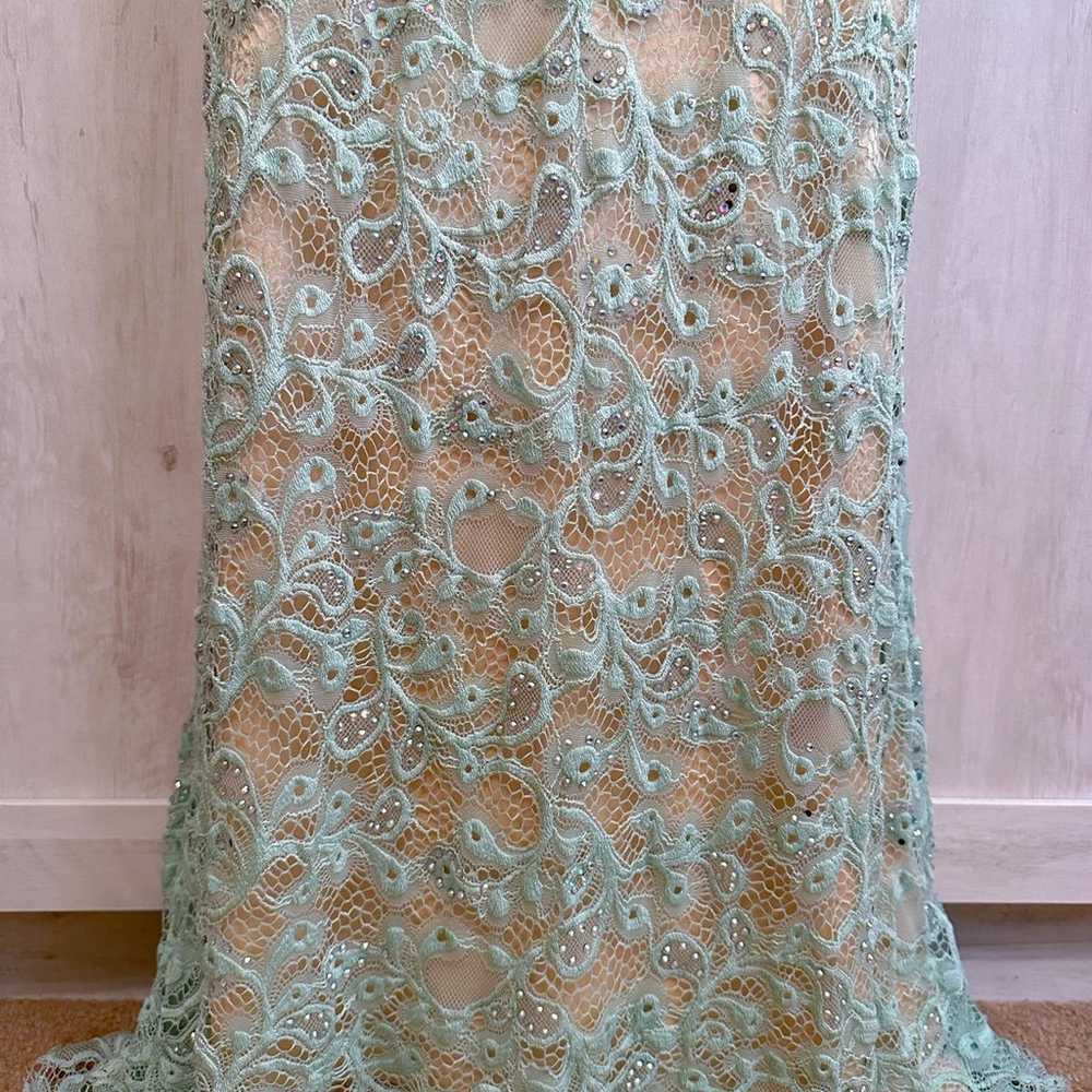 Vintage Dave & Johnny Teal Blue Green Beige Lace … - image 6