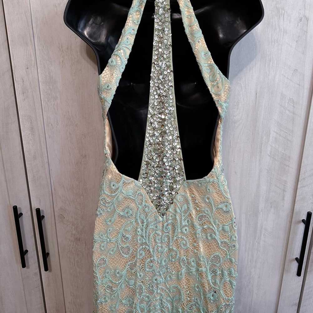 Vintage Dave & Johnny Teal Blue Green Beige Lace … - image 9