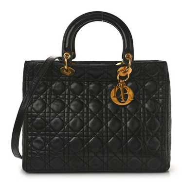 CHRISTIAN DIOR Lambskin Cannage Large Lady Dior Bl