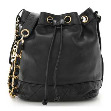 CHANEL Lambskin Quilted Drawstring Bucket Bag Blac