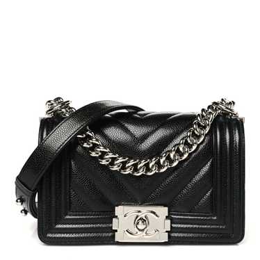 CHANEL Caviar Chevron Quilted Small Boy Flap Black