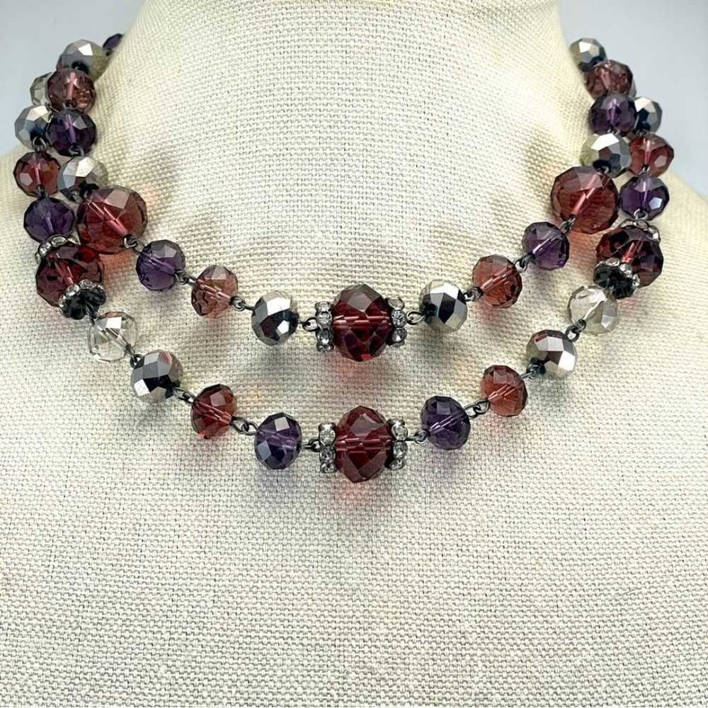 Vintage Crown Trifari Necklace Faceted Bead Rhine… - image 1