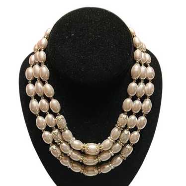 Vintage Napier Triple Strand Faux Pearl Necklace … - image 1