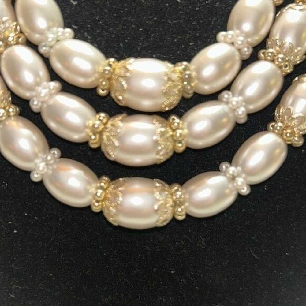 Vintage Napier Triple Strand Faux Pearl Necklace … - image 2