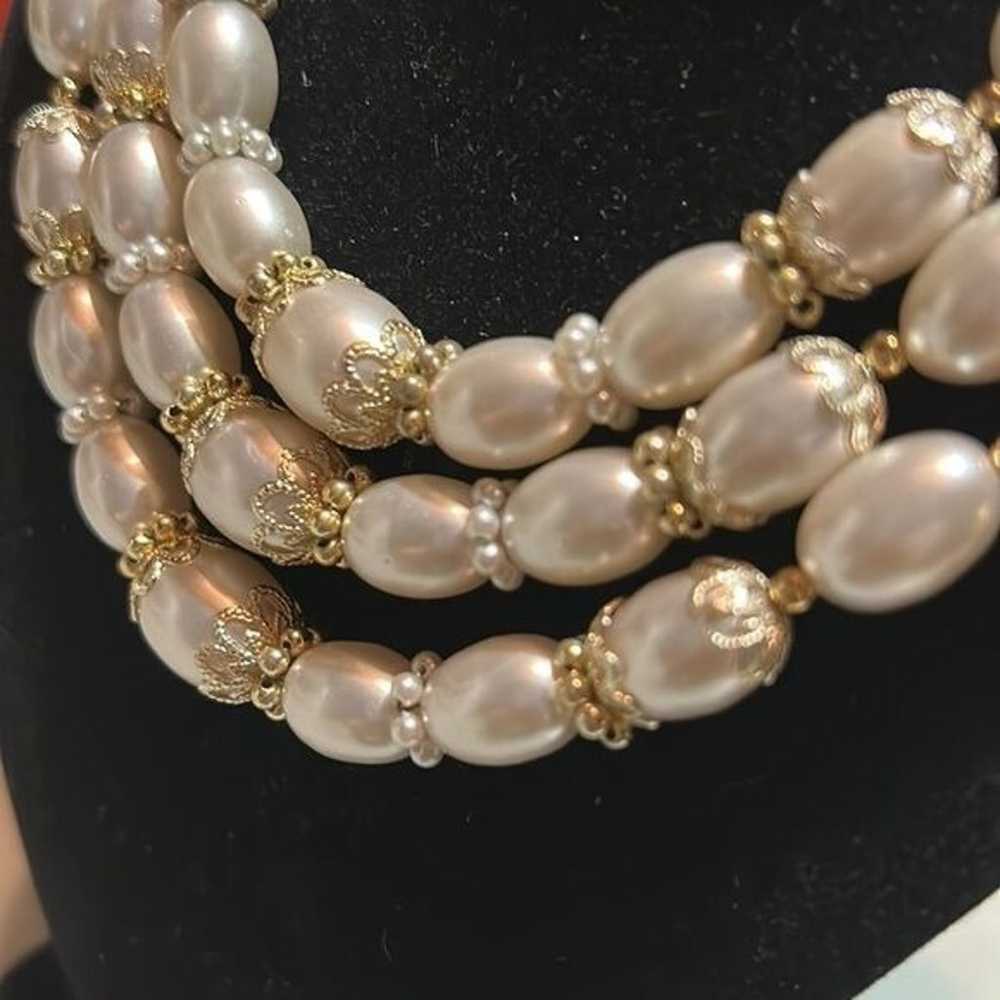 Vintage Napier Triple Strand Faux Pearl Necklace … - image 4