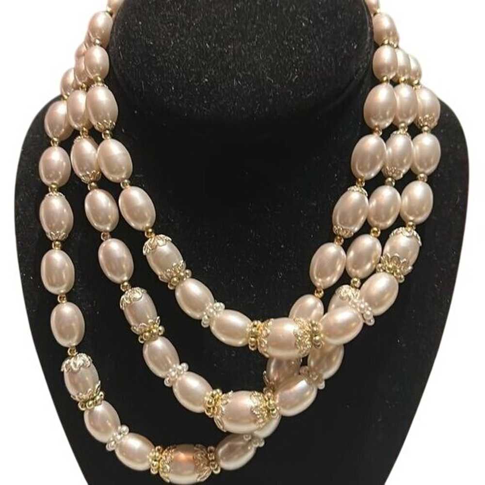 Vintage Napier Triple Strand Faux Pearl Necklace … - image 5