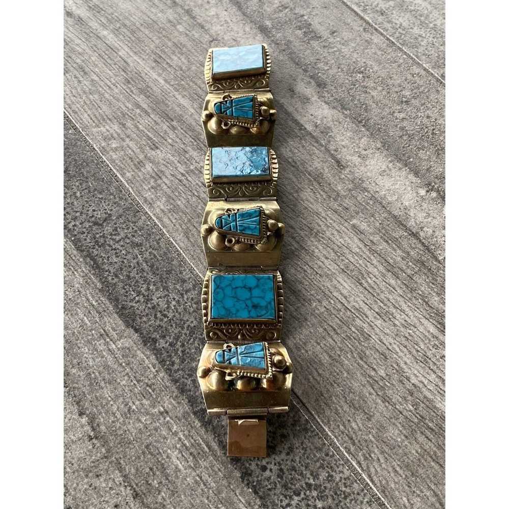 Mexico Bracelet Artisan Vintage Turquoise Like Po… - image 5