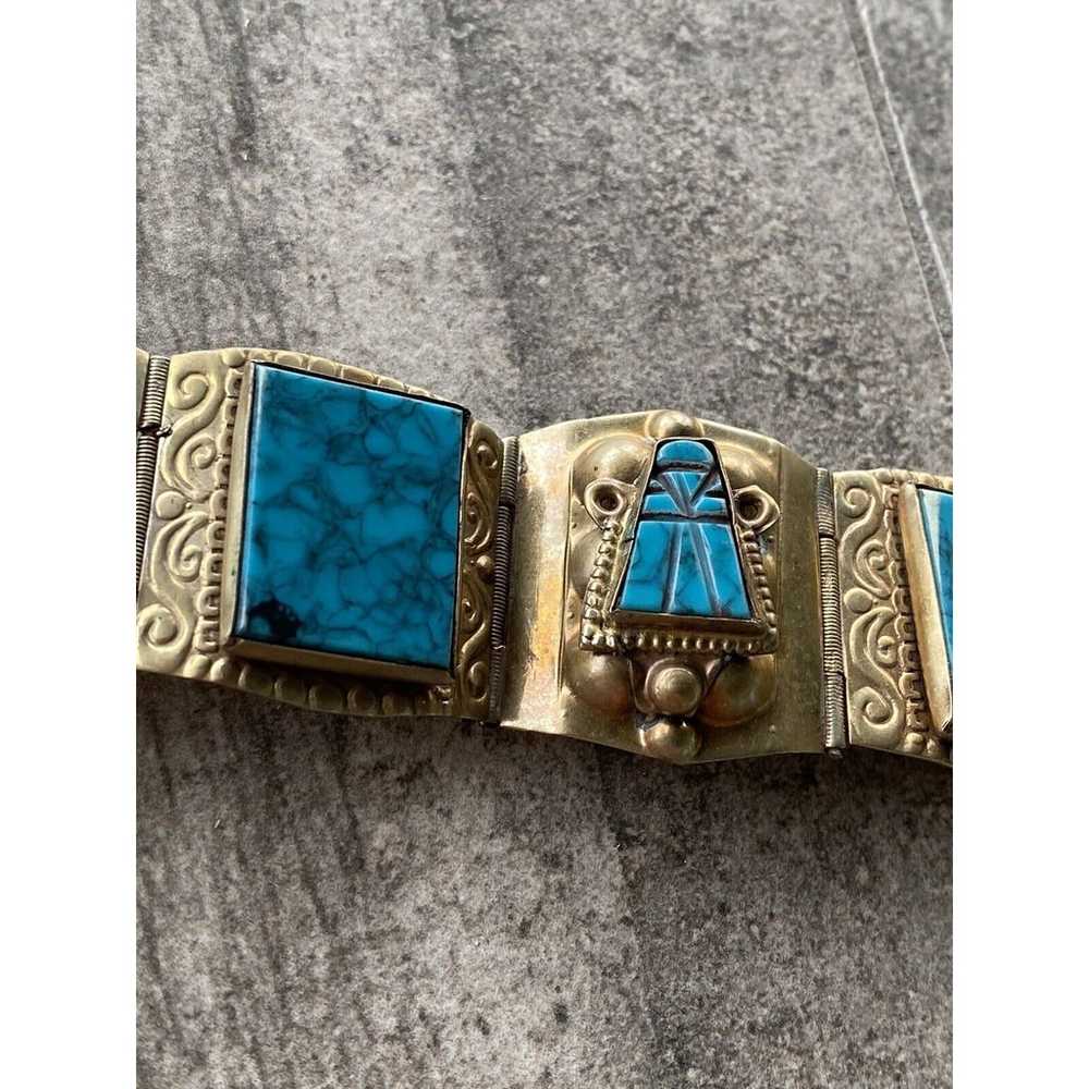 Mexico Bracelet Artisan Vintage Turquoise Like Po… - image 9