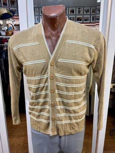 80’s Brown Cardigan With Grey And White Stripes