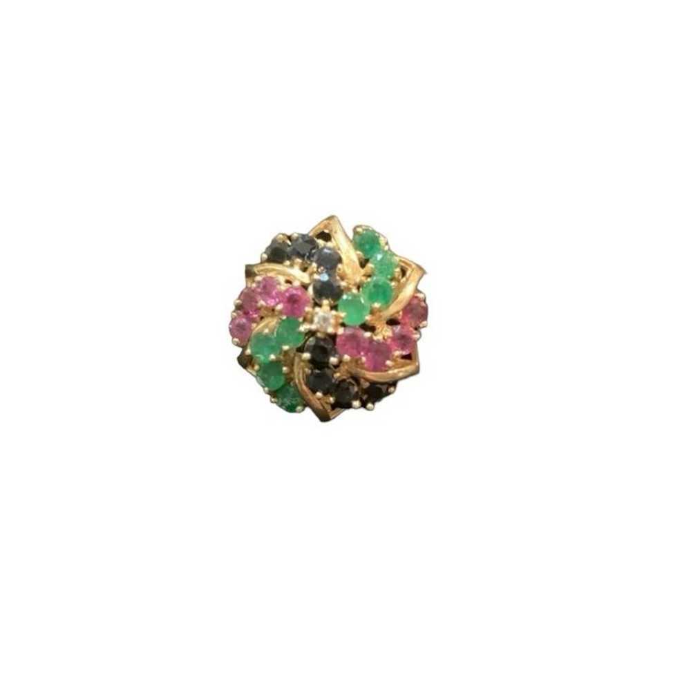 Vintage 14k Diamond Ruby sapphire emerald Necklace - image 10