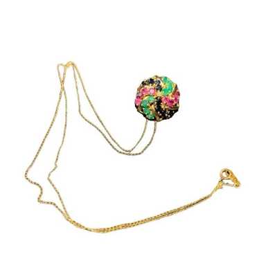 Vintage 14k Diamond Ruby sapphire emerald Necklace - image 1