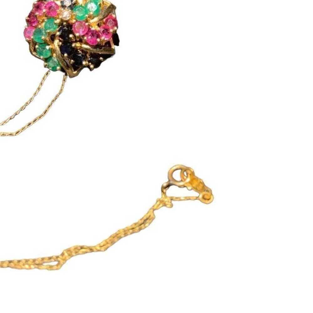 Vintage 14k Diamond Ruby sapphire emerald Necklace - image 3