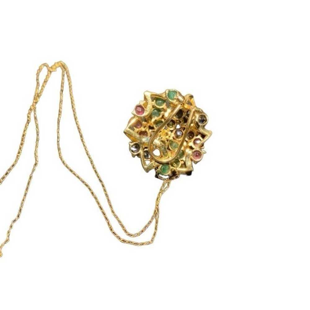 Vintage 14k Diamond Ruby sapphire emerald Necklace - image 4