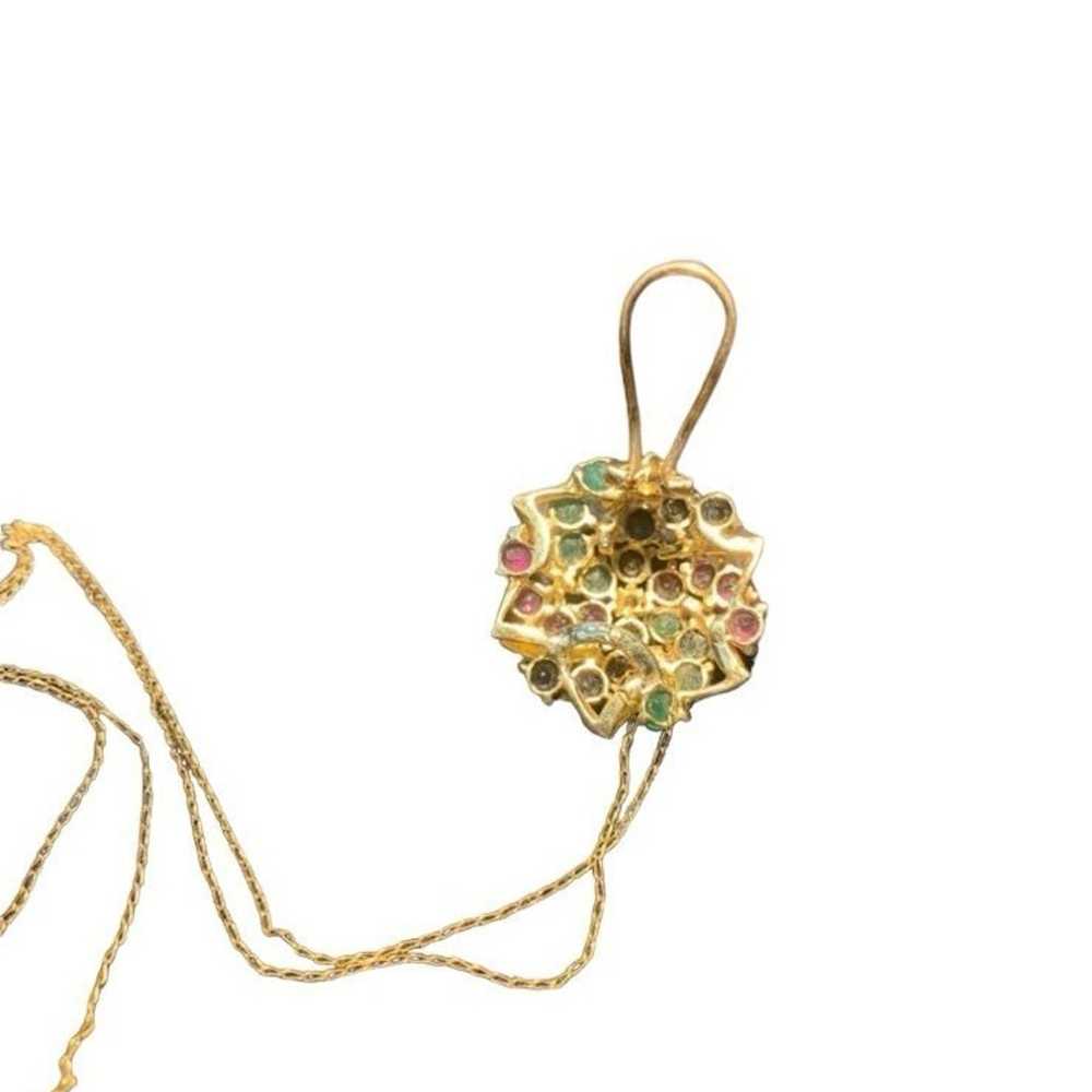 Vintage 14k Diamond Ruby sapphire emerald Necklace - image 5