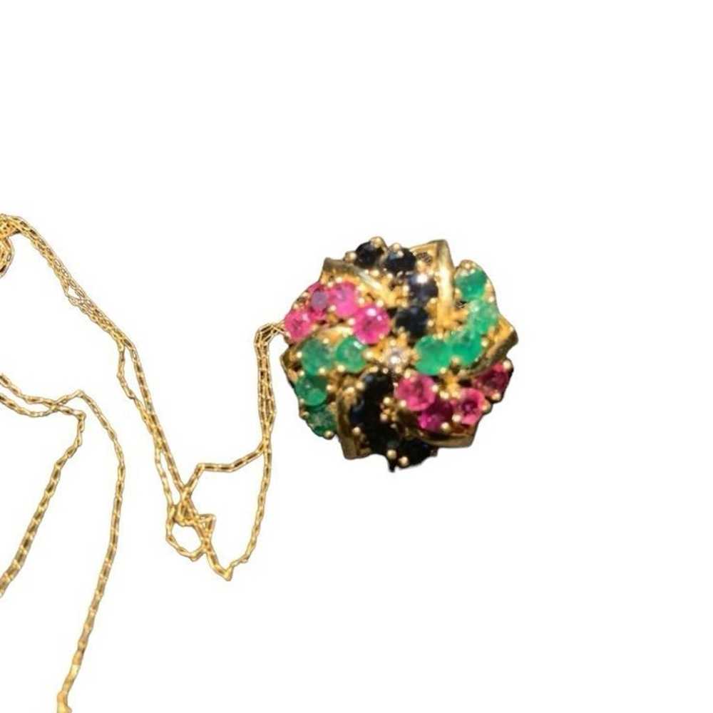 Vintage 14k Diamond Ruby sapphire emerald Necklace - image 6