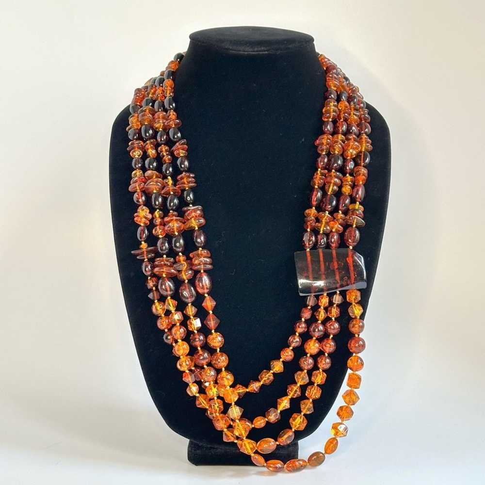 Vintage Y2K 4 Strand Amber Beaded Artisan Necklace - image 1