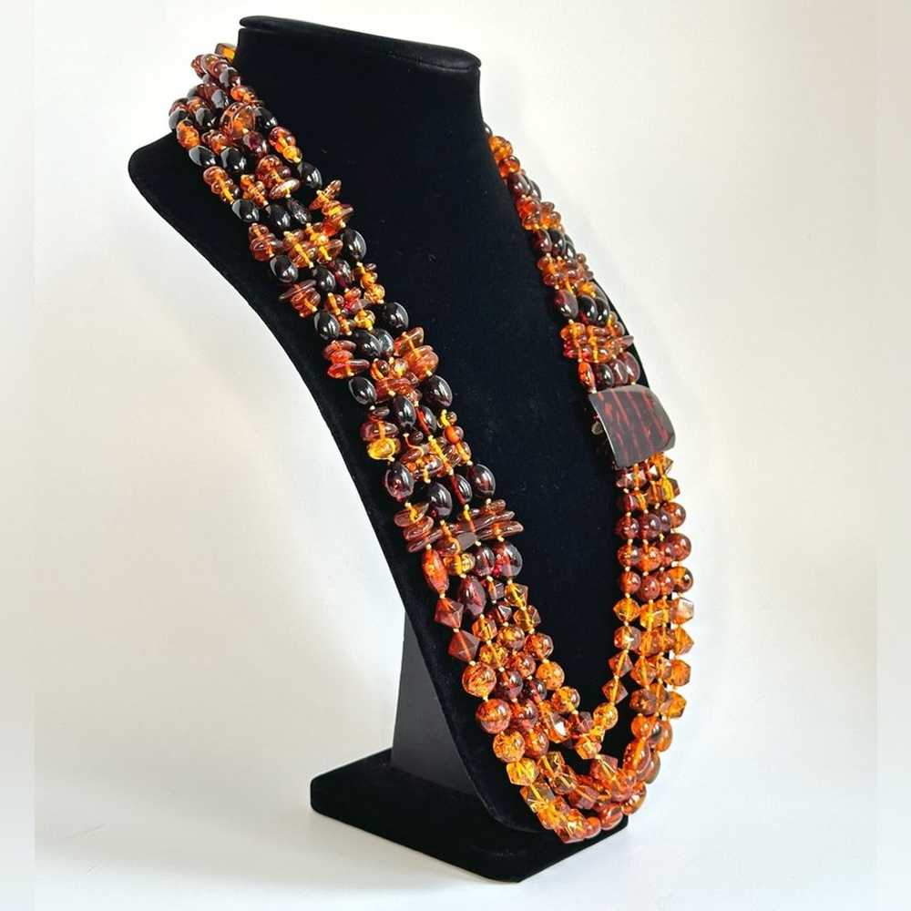 Vintage Y2K 4 Strand Amber Beaded Artisan Necklace - image 2