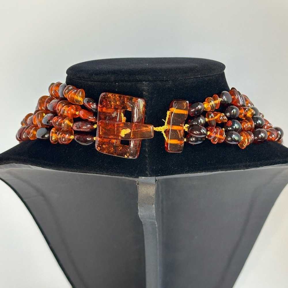 Vintage Y2K 4 Strand Amber Beaded Artisan Necklace - image 3