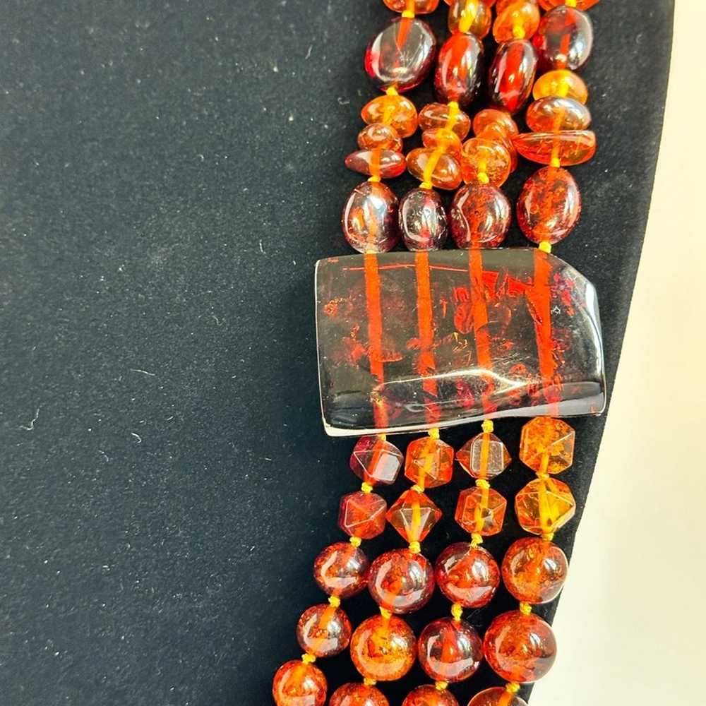 Vintage Y2K 4 Strand Amber Beaded Artisan Necklace - image 4