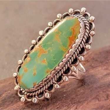 Vintage Navajo Beaded Large Oval Royston Turquois… - image 1