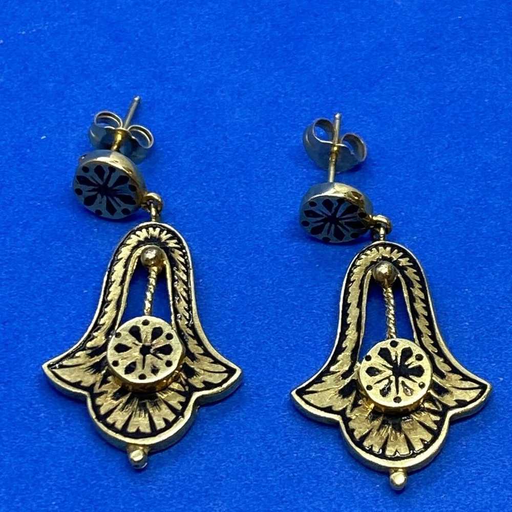 Vintage 14K Yellow Gold & Black Enamel Drop Dangl… - image 6