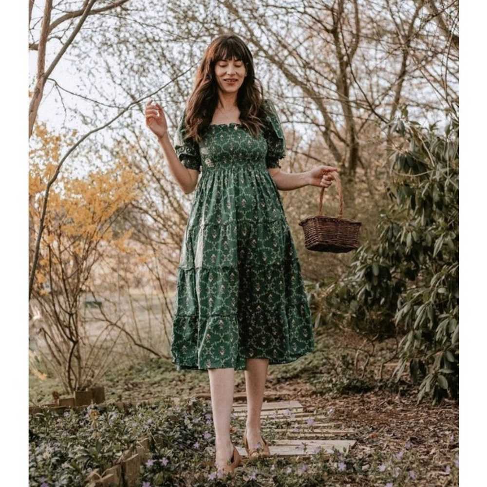 HILL HOUSE Home Nesli Emerald Trellis Dress Midi S - image 1