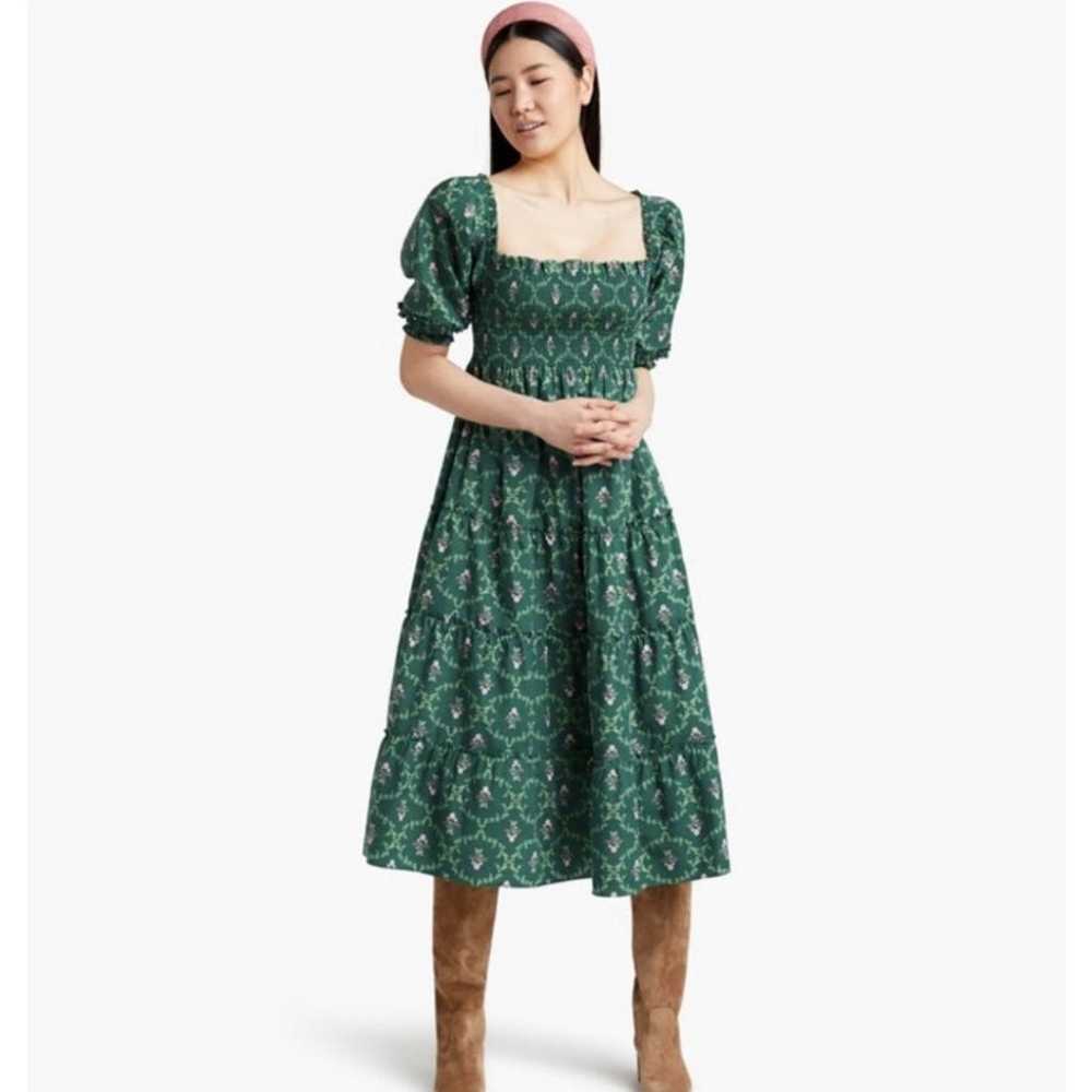 HILL HOUSE Home Nesli Emerald Trellis Dress Midi S - image 7