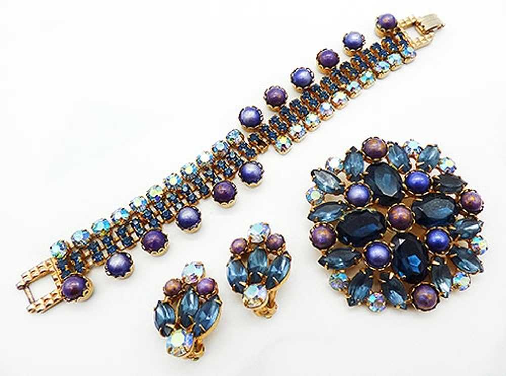 Garne Blue Rhinestone Purple Pearl Parure - image 1