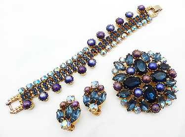 Garne Blue Rhinestone Purple Pearl Parure - image 1