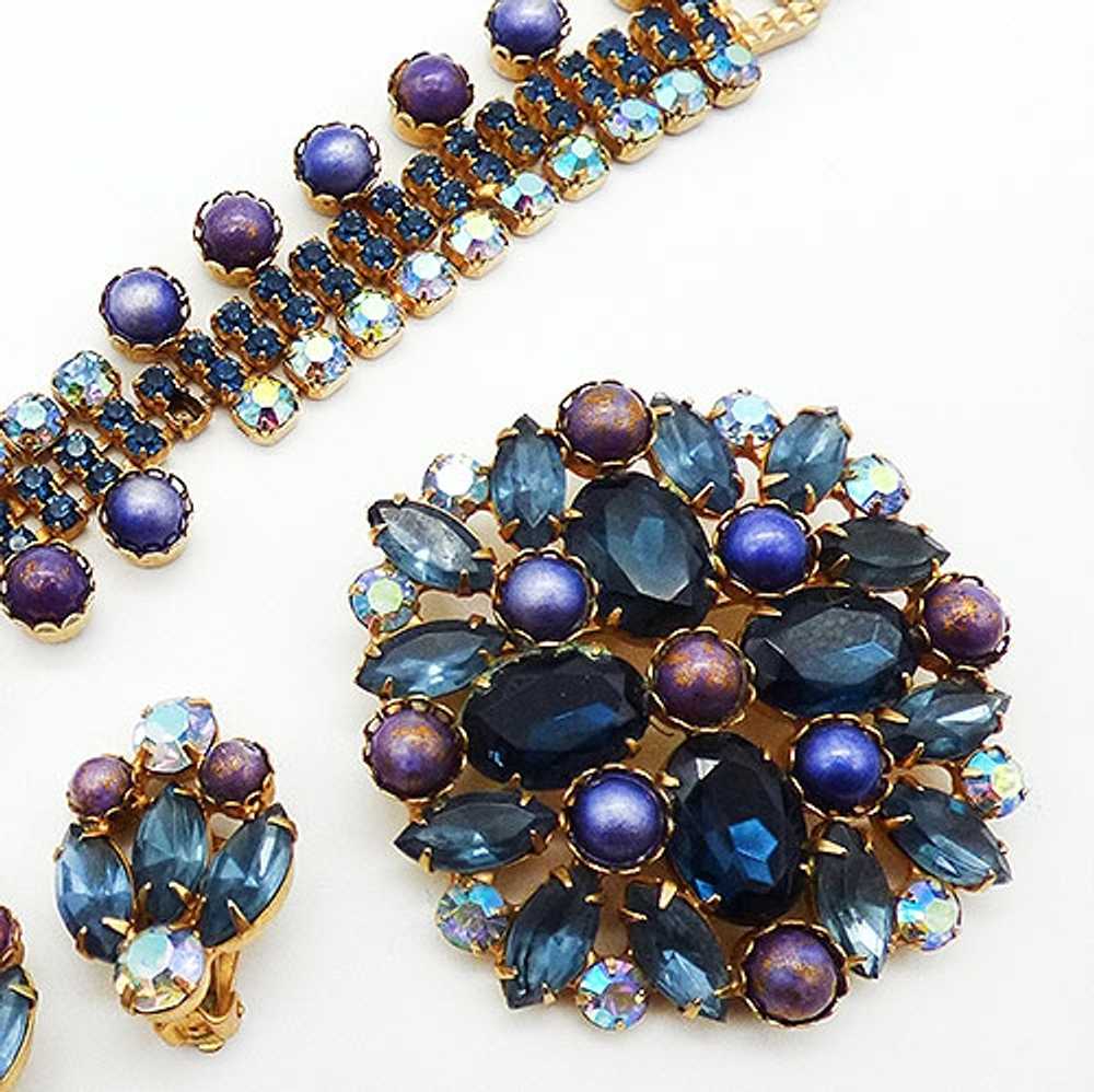 Garne Blue Rhinestone Purple Pearl Parure - image 2